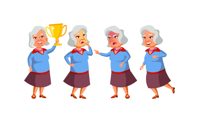 社区老年人退休生活老妇人老阿姨老奶奶人物姿势表情素材