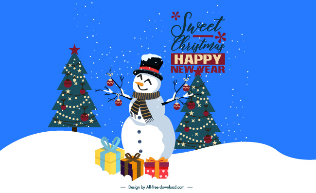 圣诞节雪人卡通礼盒冬季插图素材矢量