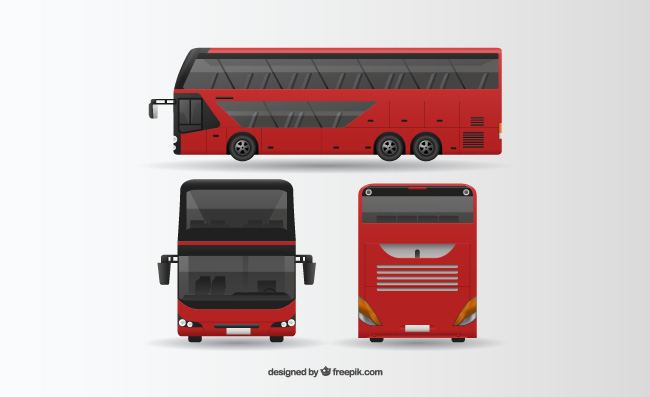 红色巴士旅游客车大巴车正侧面矢量素材