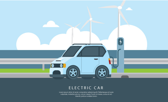 环保节能充电下汽车交通工具素材矢量