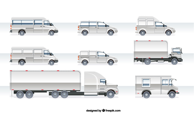 灰色不同车辆货车卡车矢量