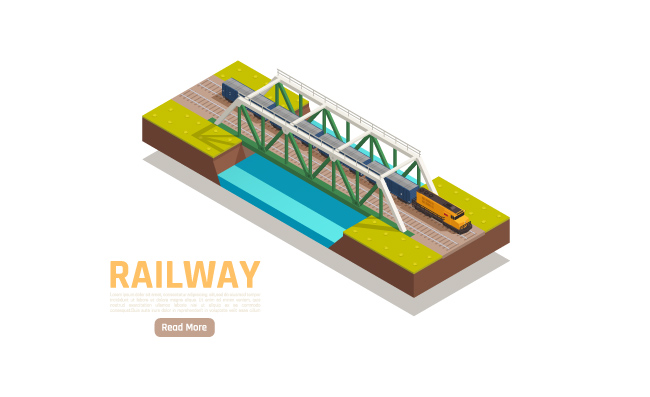 火车桥梁矢量插图