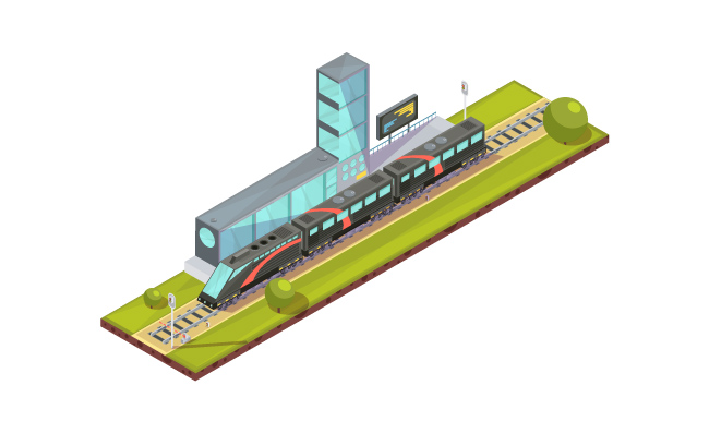 火车终点旅客列车途径站矢量图