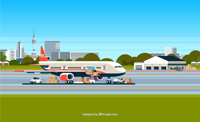 机场物流航空运输货物矢量插图