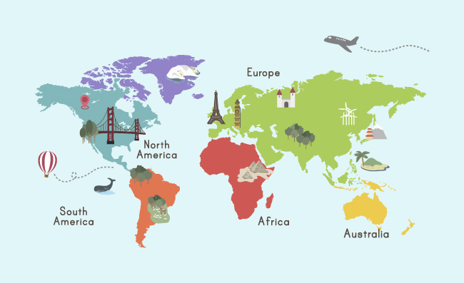 世界地图特色标注现代信息图表矢量图片