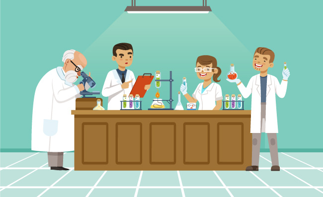 实验室专业化学家实验男性女性医务工作者实验研究化学科学教育