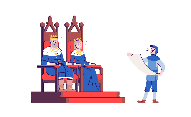 矢量插图的中世纪王国统治者国王王后卡通人物