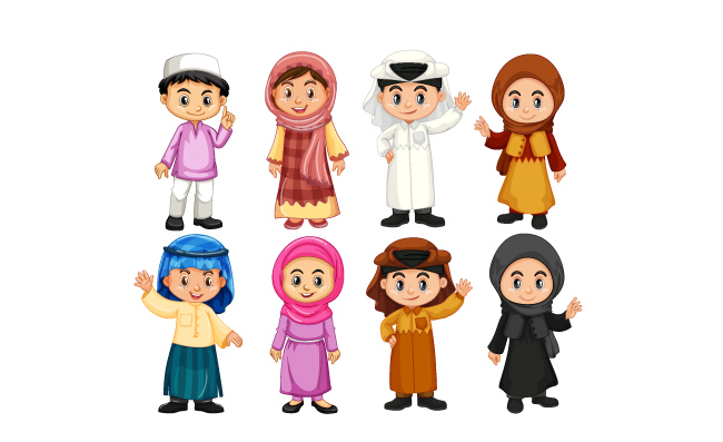 矢量卡通可爱的阿拉伯服饰人物素材插图