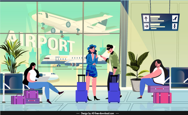 矢量机场候机人员场景素材插图