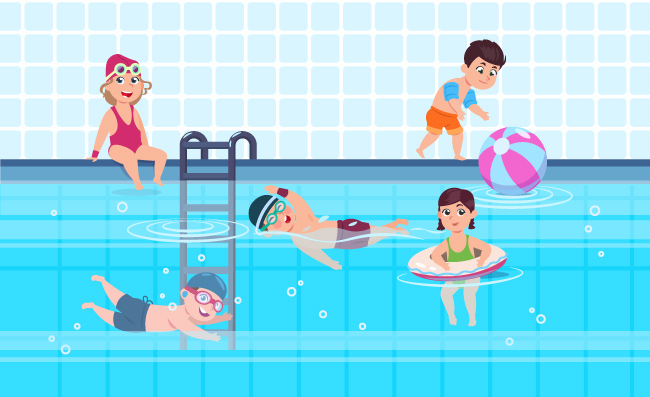 暑期安全泳池里游泳的男孩女孩儿童人物素材