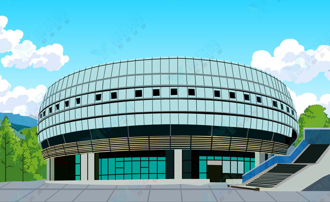重庆体育公园建筑手绘二维动漫背景素材