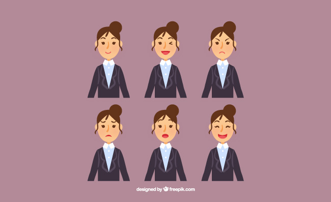 丸子头商务女子表情卡通矢量插画