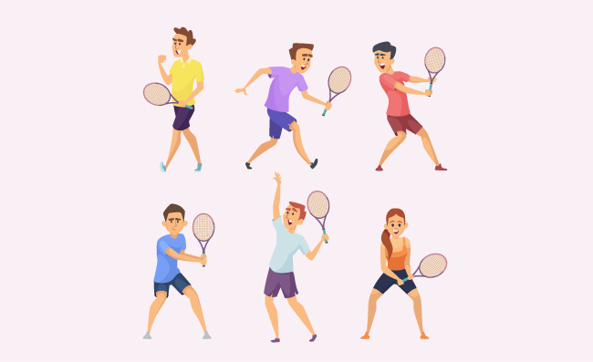 网球运动员动作姿势矢量男性和女性矢量人物素材