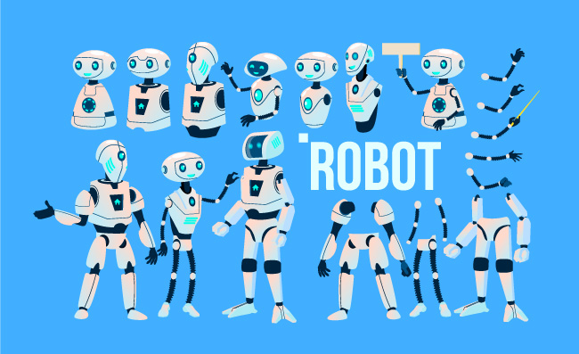 未来技术自动化机器人助手矢量插图