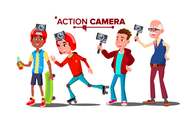 相机人们自我录像拍照卡通人物插图