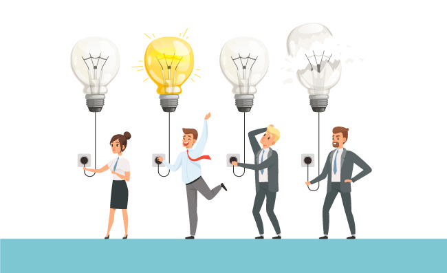 想法灯泡聪明团队商务人物尝试创新想法概念业务启动智能专业团队插图矢量