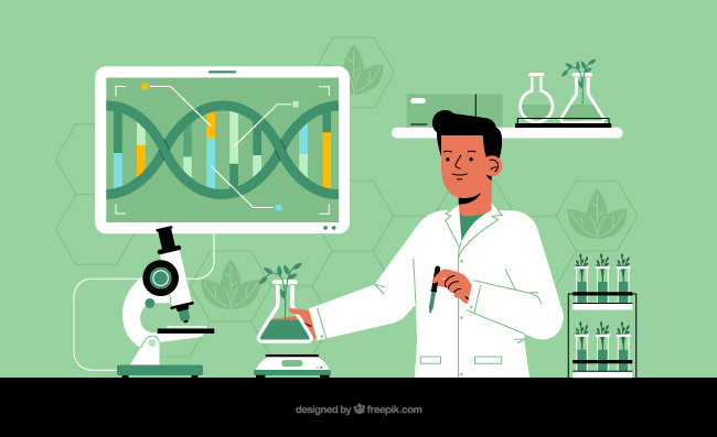 研究员科学家生物学家做实验矢量插图