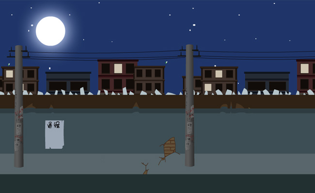 破旧的街边小路动画动漫夜景素材