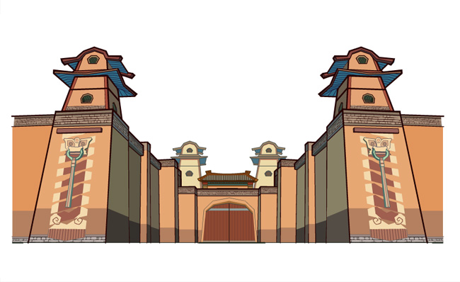 雄伟壮观的古代寨子大楼二维动画背景素材