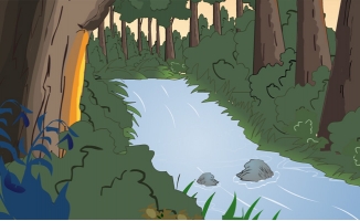 原始森林里面小河流动画