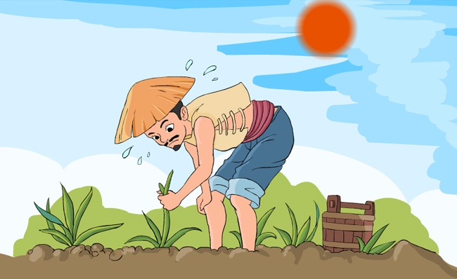 在耕种中的农民手绘卡通漫画人物素材