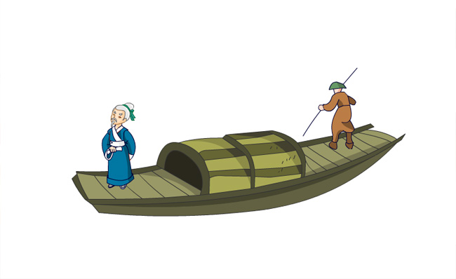 古人乘舟出行卡通动漫国学漫画背景素材