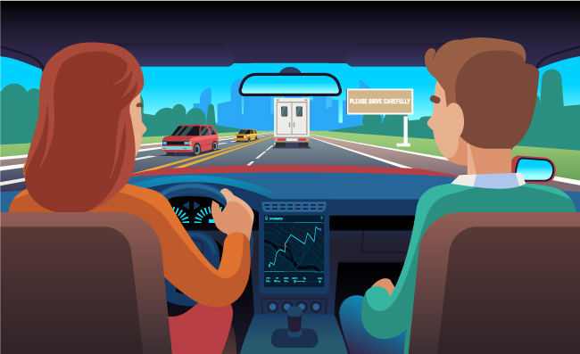 在高速公路上驾驶汽车的女人车内的司机和乘客素材
