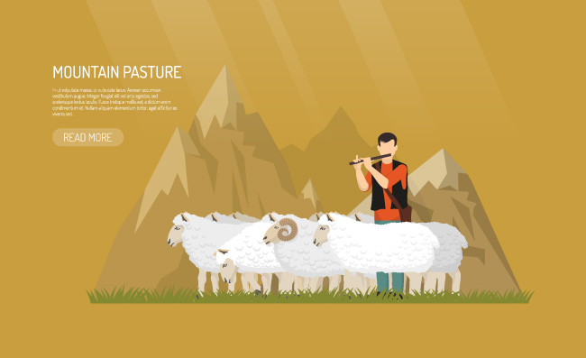 在山上放羊的牧场工作人员矢量人物图