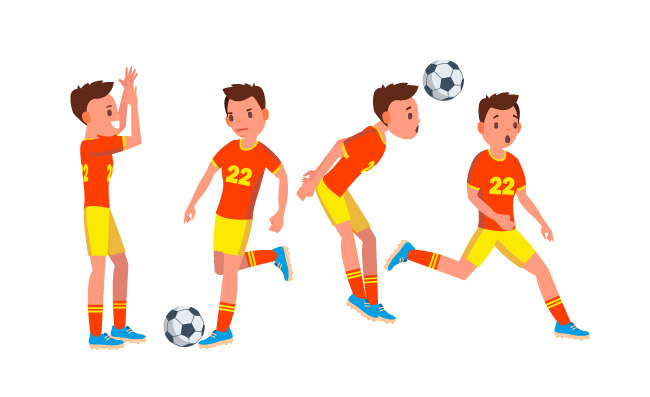 足球远动员踢足球的小男孩卡通人物素材