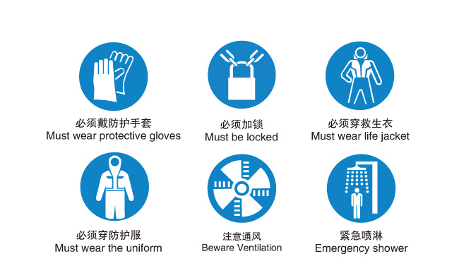 穿救生衣紧急喷淋穿防护服戴防护手套必须加锁矢量图标素材