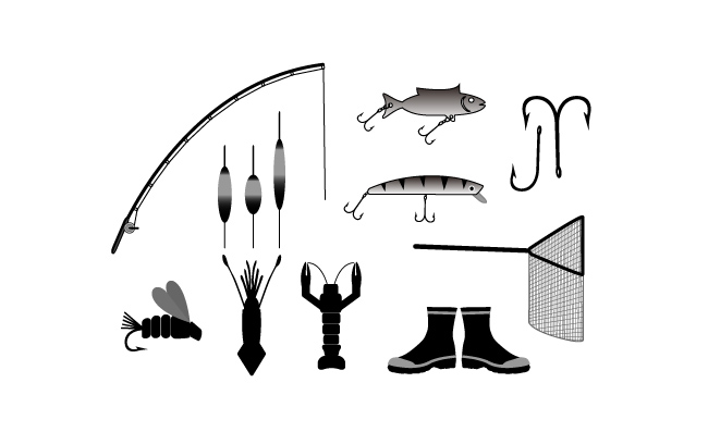 钓鱼剪影图标素材矢量