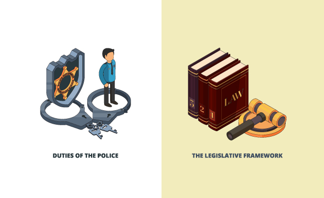 法律法典书籍正义法律手铐锤子等距矢量插图