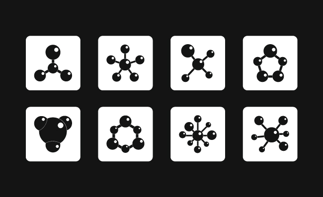 分子裂变黑背景分子图标正方形矢量