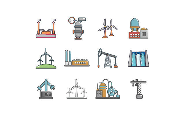 工厂图标卡通风格能源图标矢量