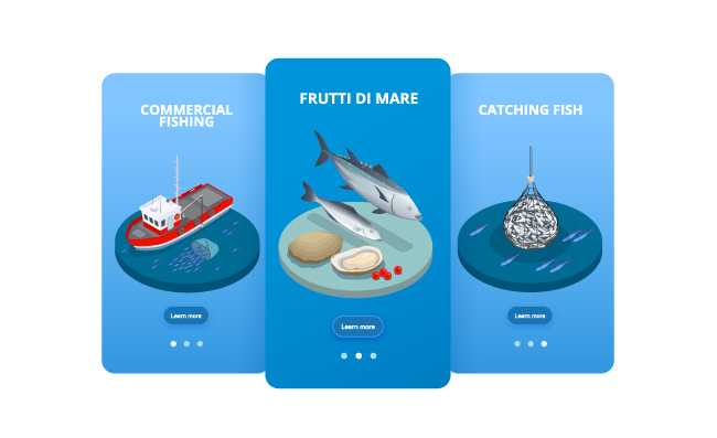 海产品鱼业海鲜生产网页横幅图像图标矢量图
