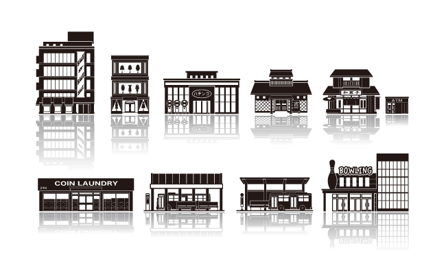 黑色矢量建筑剪影小图标楼房建筑素材