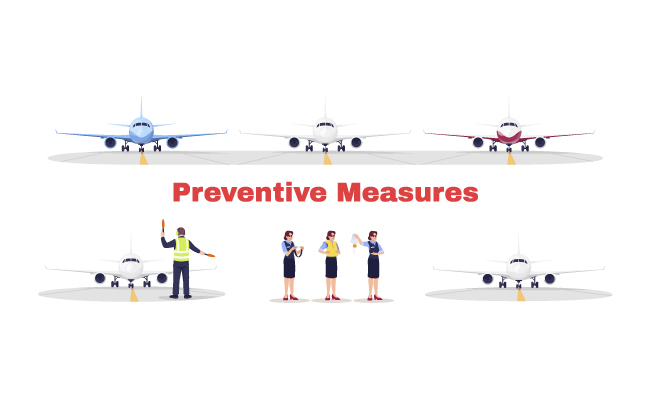 机场矢量插图飞行运输病毒大流行期间飞机预防措施安全人员隔离插图