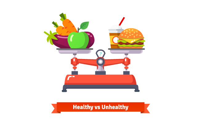 健康与不健康食品天平AI矢量