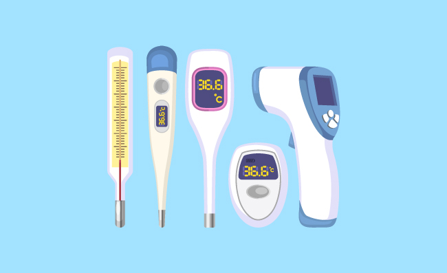 卡通医学体温计温度计电子手持额温枪矢量