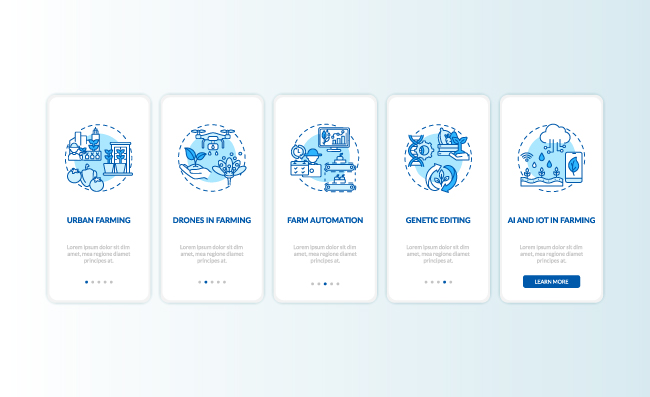 农场科技生产现代技术应用程序页面分屏步骤说明矢量模板