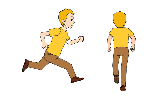 卡通动漫男孩背面和侧面跑步动作an动画模板
