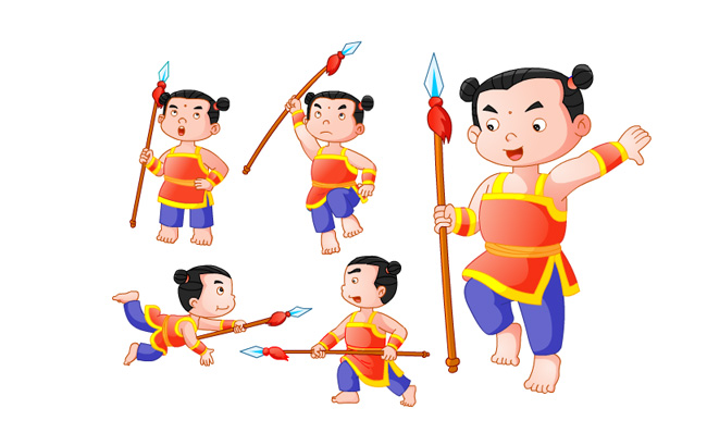 中国神话人物红孩儿二维动漫人设形象素材