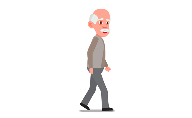 白发苍苍侧面走路的老人动作an动画扁平素材