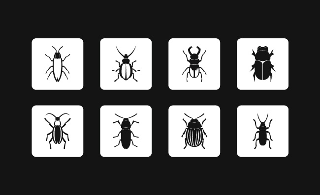 矢量昆虫臭虫简单白方块黑剪影图标