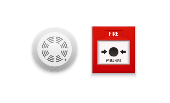 消防感烟探测器感温探测器报警手动报警按钮图标矢量