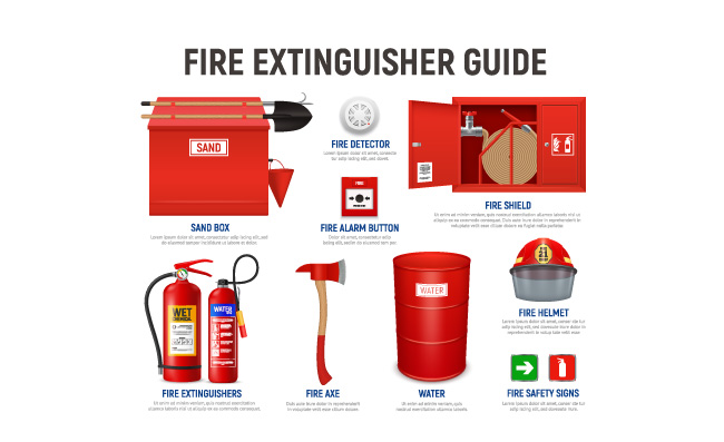 消防栓箱铁铤大斧消防头盔消防器材矢量