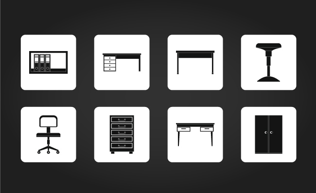正方形矢量黑背景简单家具图标