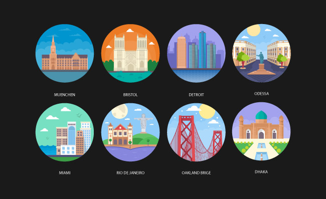 8款旅游城市著名建筑图标矢量