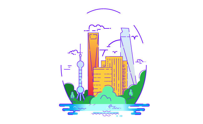 Mbe风格上海线条建筑图标