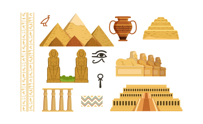 埃及地标不同符号纪念碑建筑埃及元素矢量